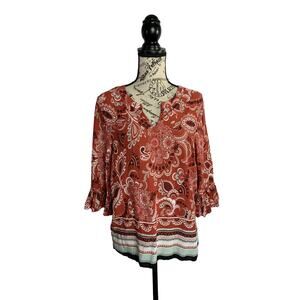 Ann Taylor Factory Boho Blouse Cotton Blend Bell Sleeves women’s size medium